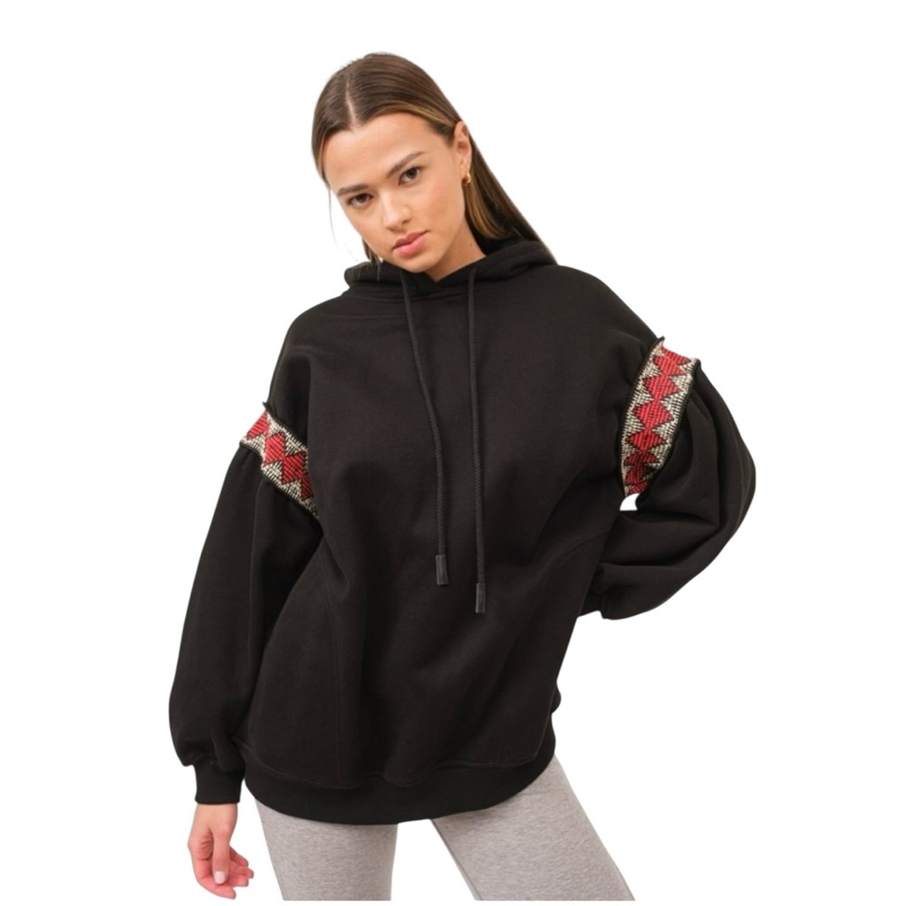 The GREii Black Relaxed Fit Trimmed Hoodie Size Large